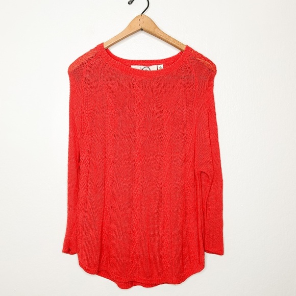 Anthropologie Rosie‎ Neim Salmon Red Knit Sweater Tunic Medium M - Picture 2 of 10